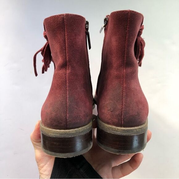 Karl Lagerfeld Paris Burgundy‎ Suede Fringe Ankle Booties Size 7.5 - Picture 5 of 10